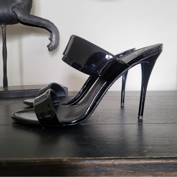 Giuseppe Zanotti Black Patent Leather Open Toe Sandals Dual Band Stiletto 37.5 - Picture 13 of 16